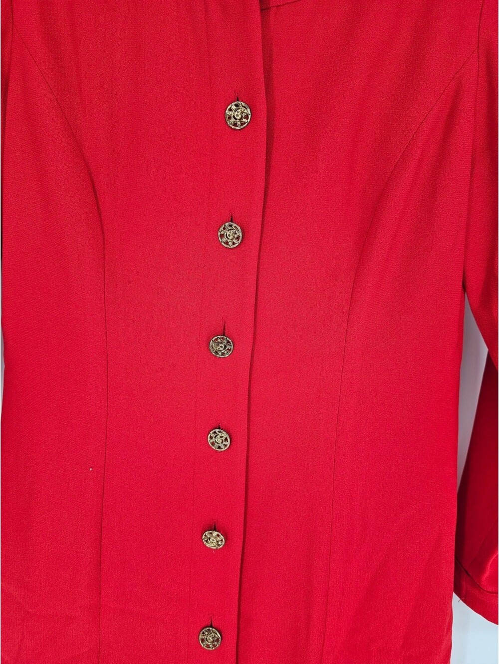 Liz Claiborne Women's Red Long Sleeve Button Front Midi Dress Size Petite 4 - Picture 3 of 4